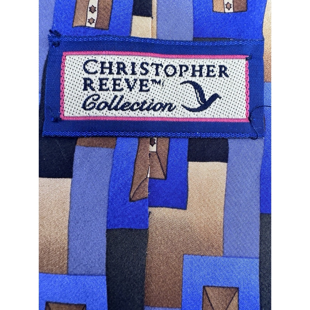 Christopher Reeve Collection Geometric 100% Silk Tie Navy Blue & Gold‎ - Picture 2 of 6